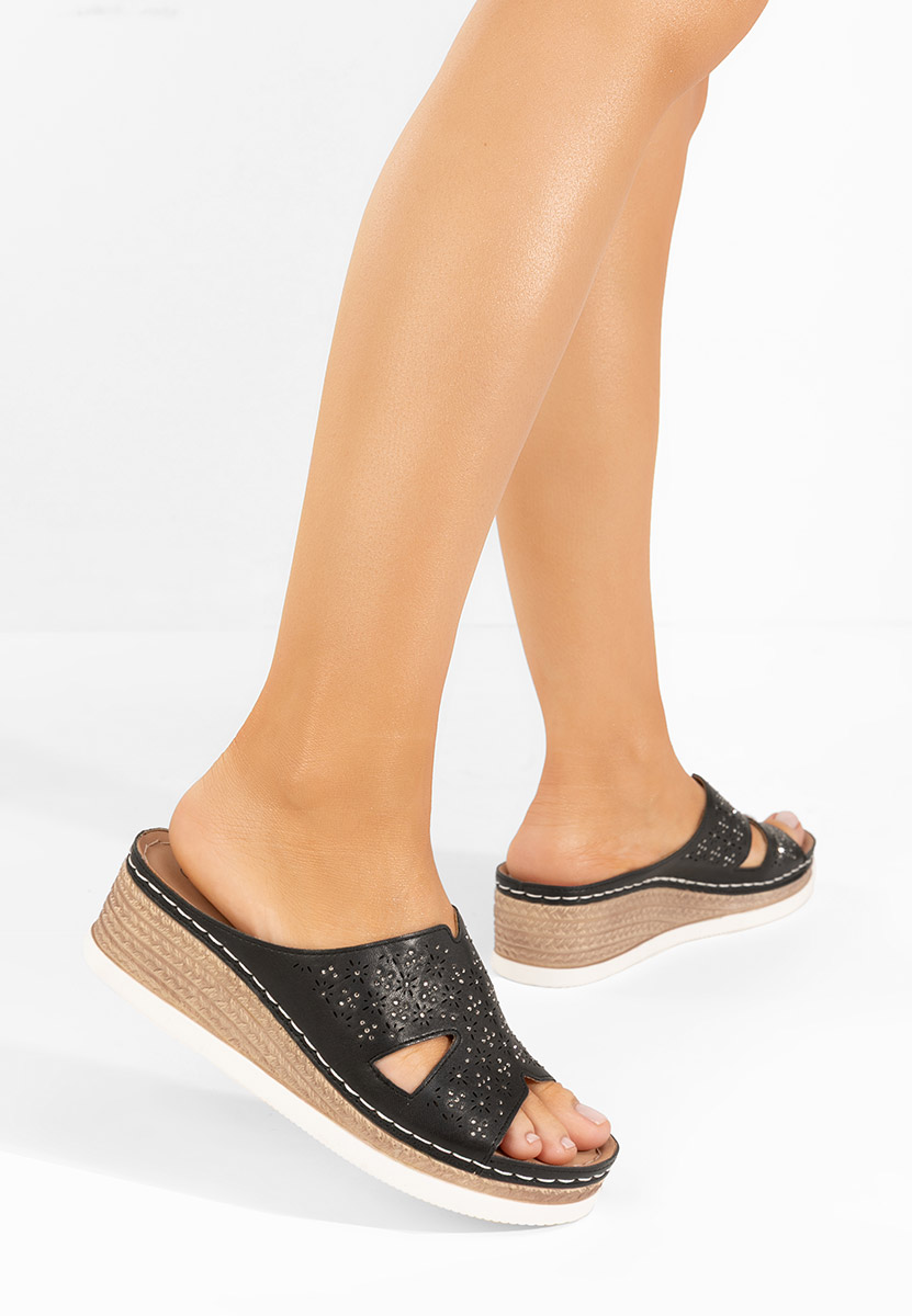 Mules compensées femme noirs Larue