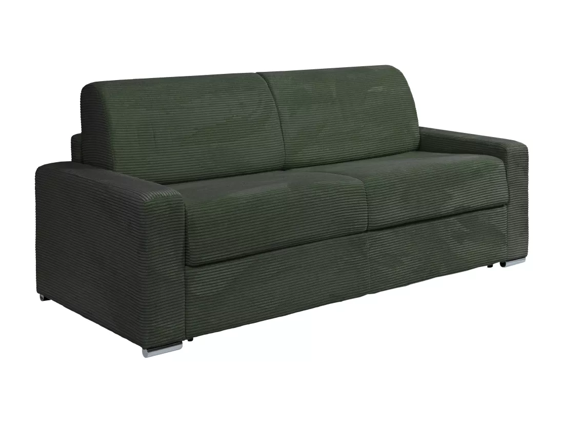Canapé 4 places convertible express en velours côtelé vert - Couchage lattes larges 160 cm - Matelas 18 cm CALITO