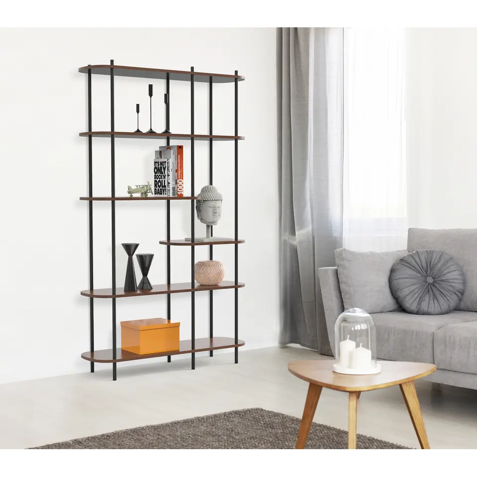 Moderne metalen en bruin houten etagère