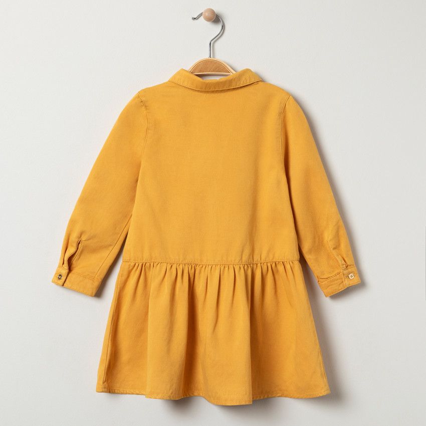 Robe manches longues en toile jaune à libellules brodées - Jaune