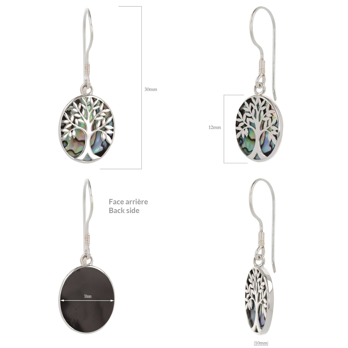 Boucles d'Oreille Arbre de Vie en Nacre Abalone & Argent Massif | Aden