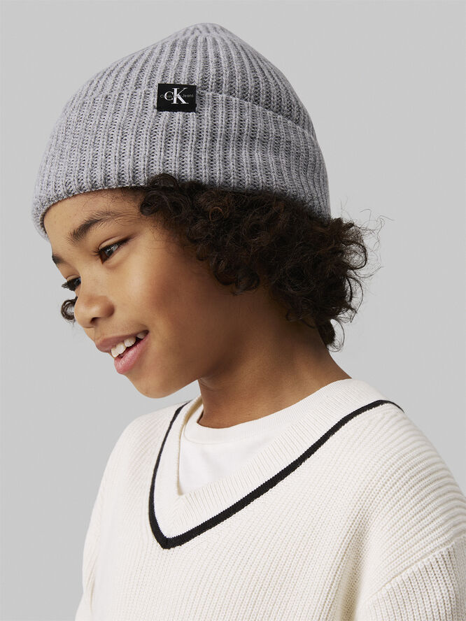 Calvin Klein MONOGRAM RIB BEANIE Grey heather