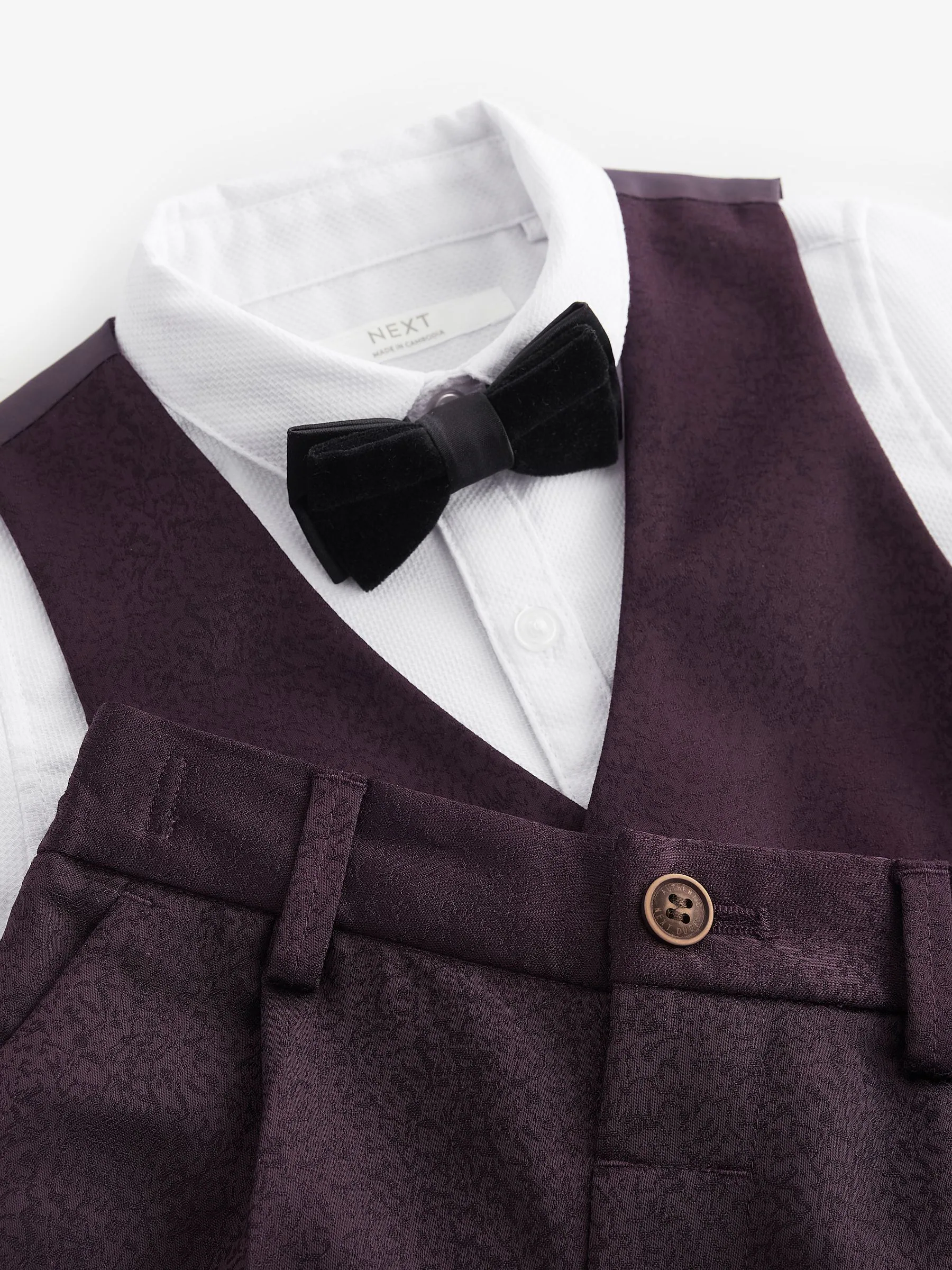 Paarsblauw - Set van gilet, shirt, broek en vlinderstrikje (3mnd-9jr)