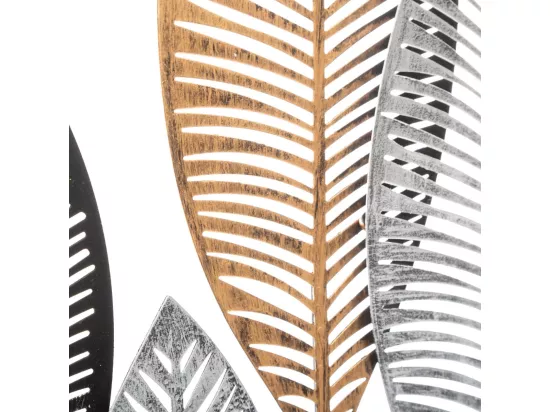Décoration murale en métal Feuilles Noires et Dorées 37 x 65 cm