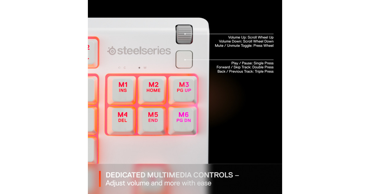 SteelSeriesApex 3 TKL, gaming toetsenbord  (Wit, US lay-out, SteelSeries Whisper-Quiet, RGB leds, TKL)