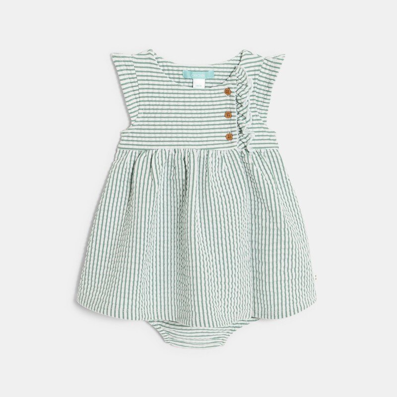 Robe rayée seersucker vert bébé fille Vert