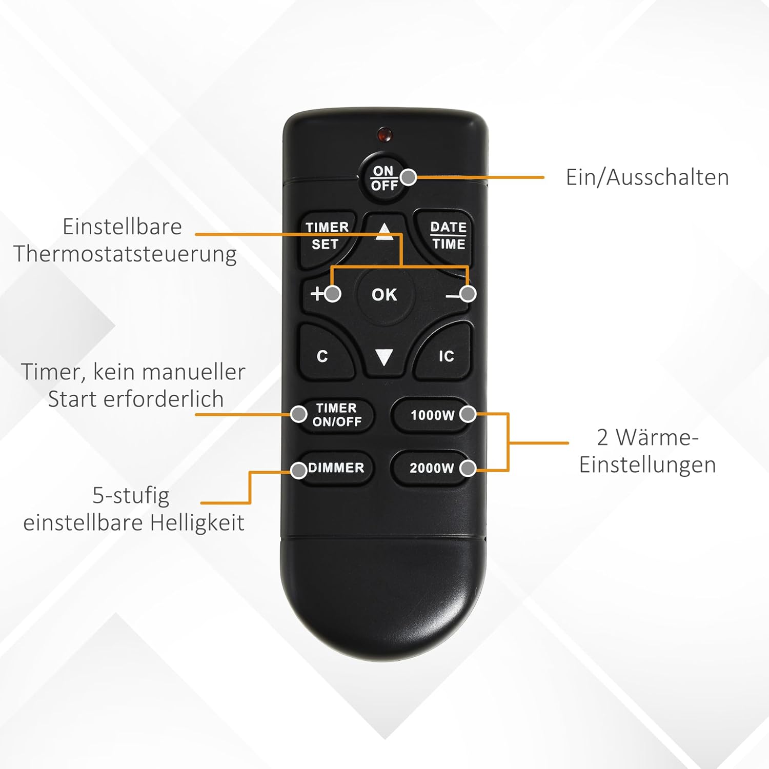 HOMCOM Elektrokamin Standkamin mit Heizung, LED 3D-Flammeneffekt, Adaptive Startfunktion, 2000W Elektrischer Kamin mit 2 Leistungsstufen, Fernbedienung, Timer, Überhitzungsschutz, Thermostat Weiß