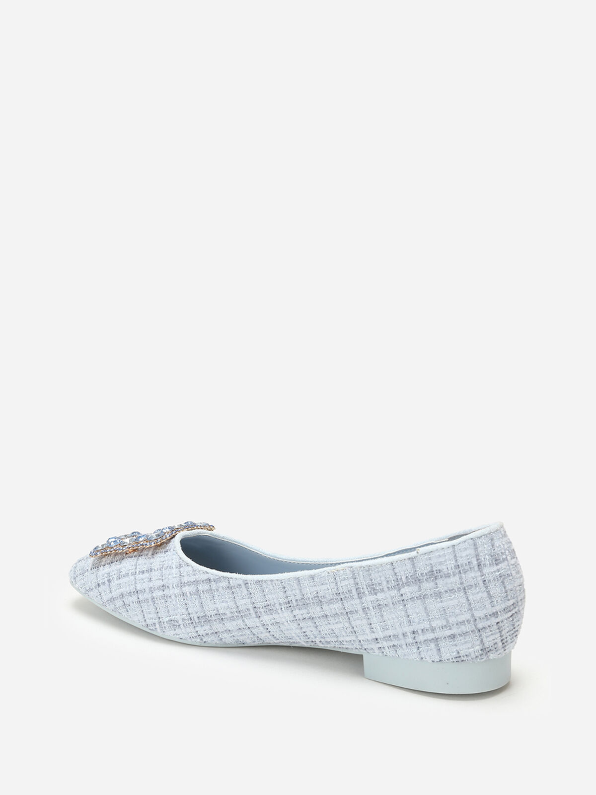 Ballerines en tweed avec bride bijou- Bleu