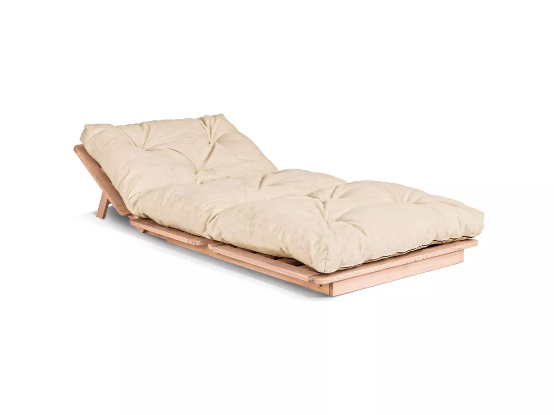 Canapé Lit Convertible en Bois avec Matelas Beige Confort Crème