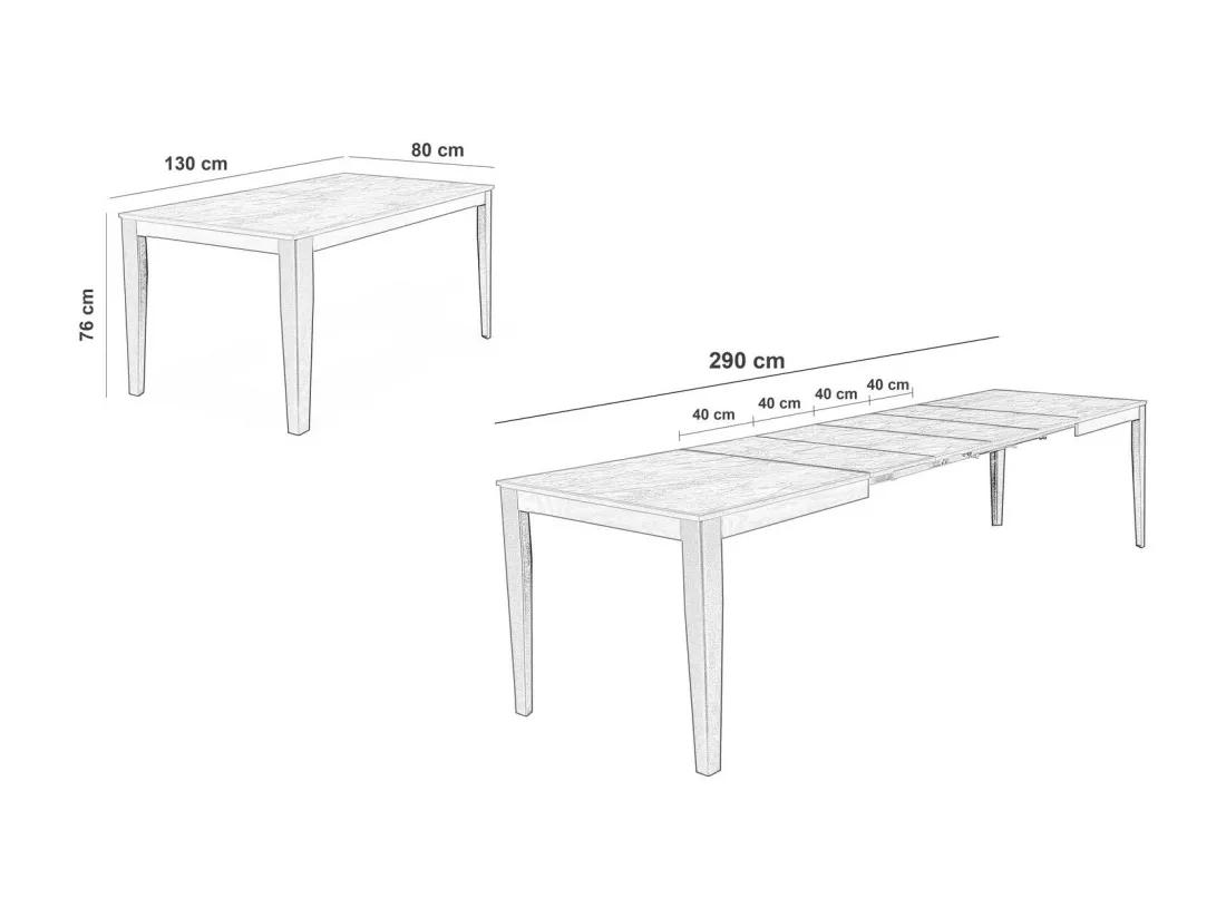 Big Table extensible (130/290 x 80 cm) en Mélamine Blanc