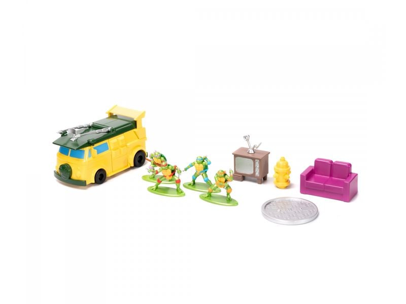 Jada Toys Ninja Turtles Nano Scene Turtle Lair Diorama mit Figuren und Modellauto
