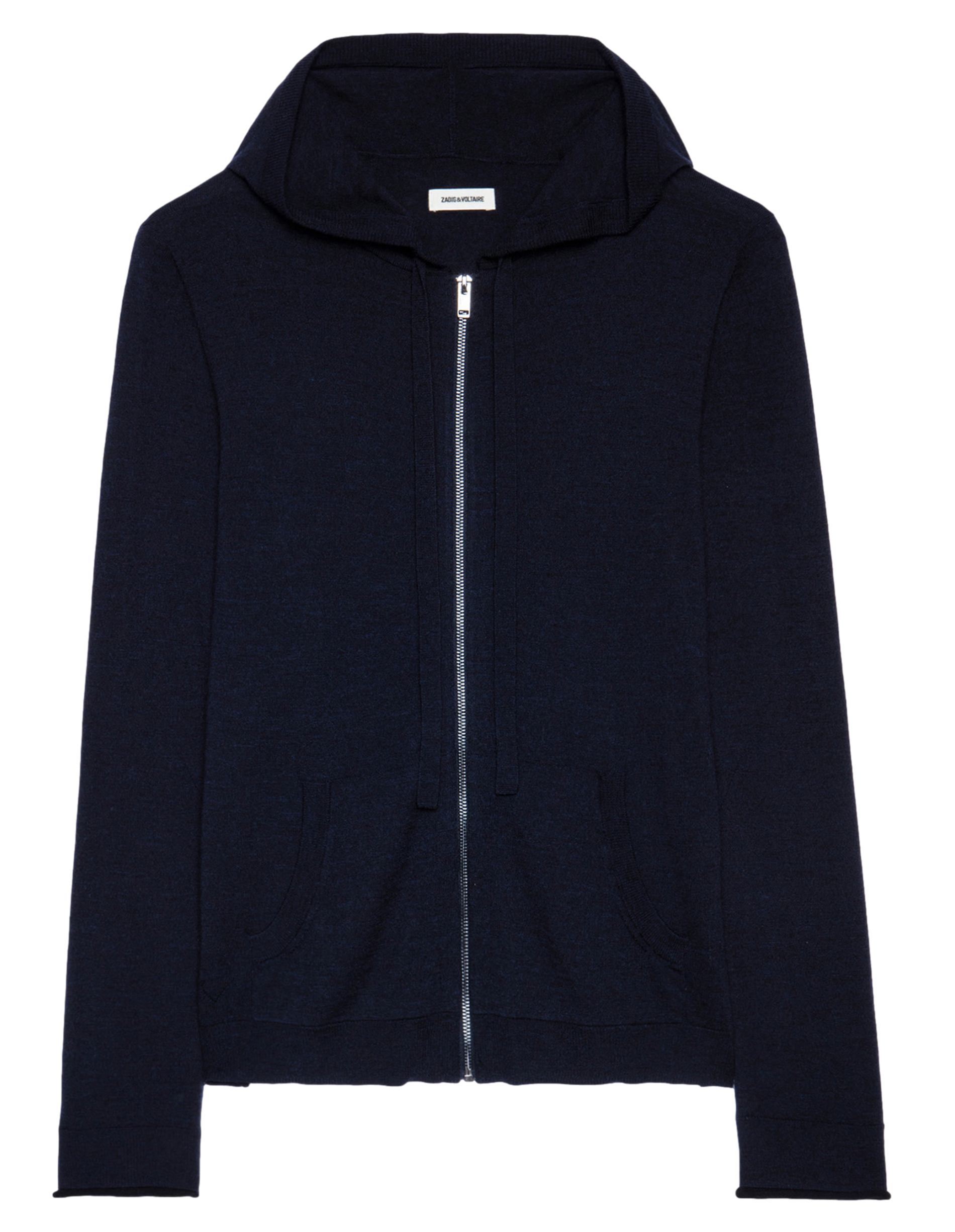 CLASH - Pull à capuche regular-fit zippé en laine mérinos | Bleu