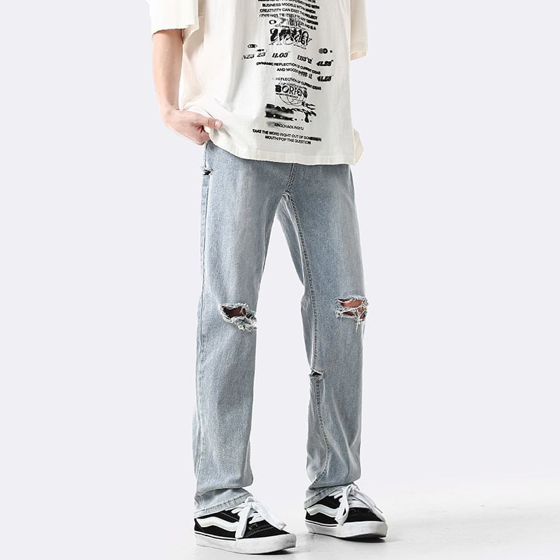Breeson - Mid Rise Washed Distressed Loose Fit Jeans