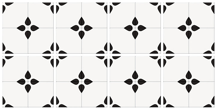 Lot 8 carreaux adhésifs décoratifs Vinyl Way Bruxelles Dada Art effet carreau de ciment noir & blanc L.20 x L.20 cm x ep.1,3 mm