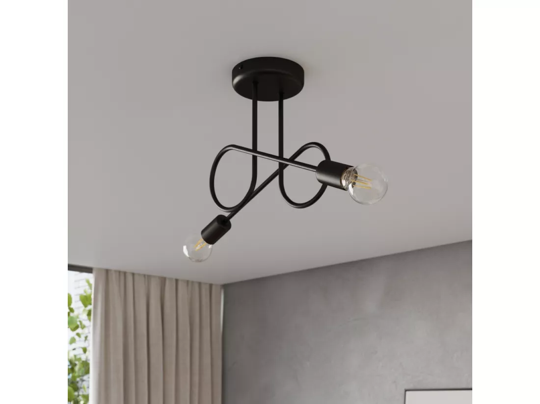 Lustre Loop minimaliste en acier - 2 sources lumineuses - L.57 x H.25,5 cm - noir