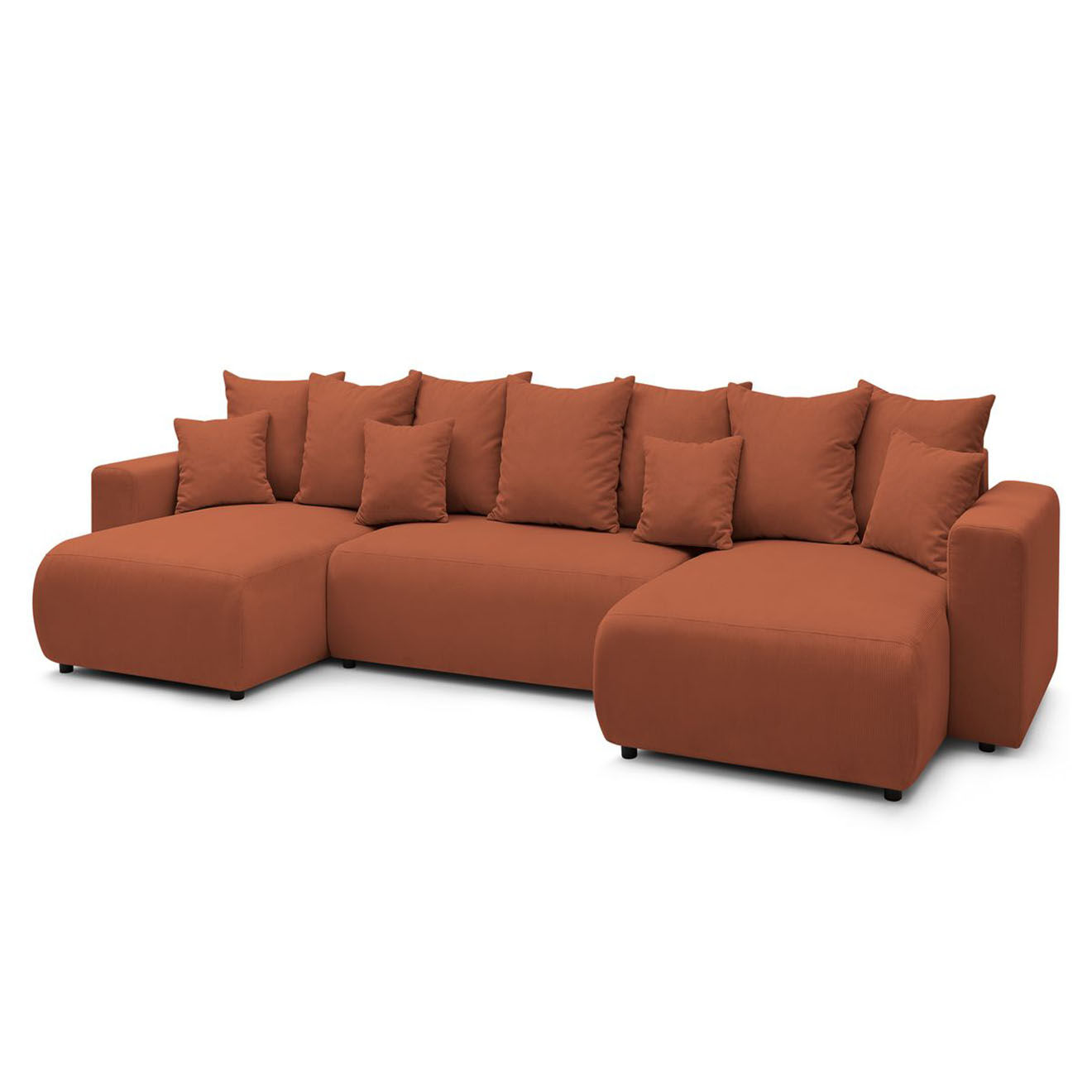 Bobochic Canapé panoramique convertible coffre velours côtelé envy orange - 386x153x95 cm