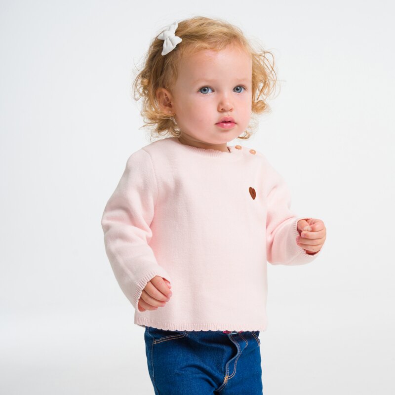 Pull maille tricot col festonné rose bébé fille Rose