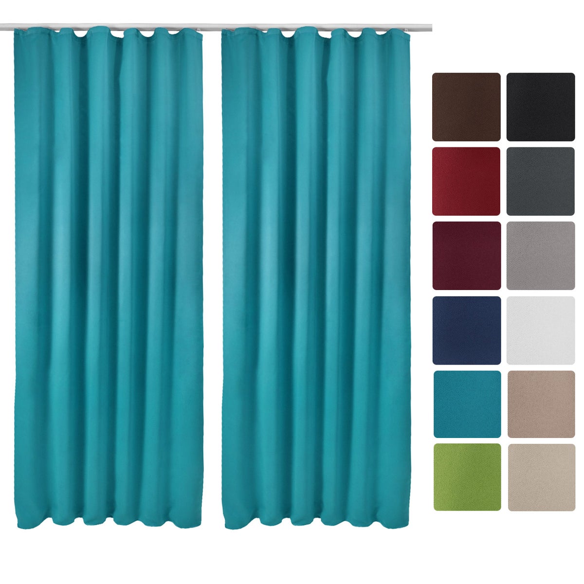 Beautissu Amelie BK gordijn met gerimpeld band 140x245cm turquoise (set van 2)
