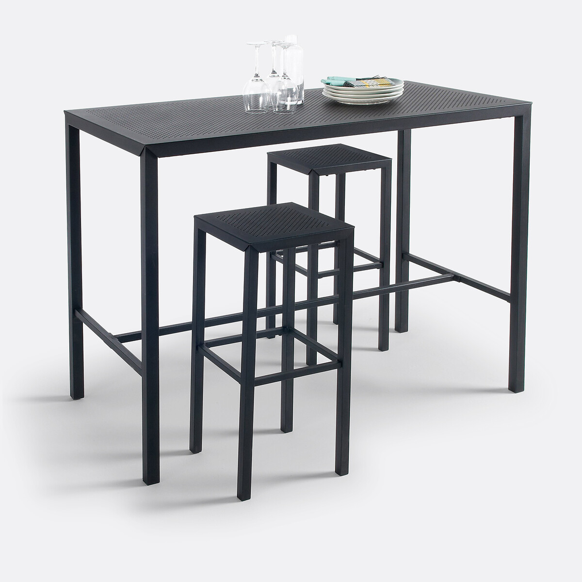 LA REDOUTE INTERIEURS<br>Conjunto de 2 banquetas de bar em aço perfurado, Choe
