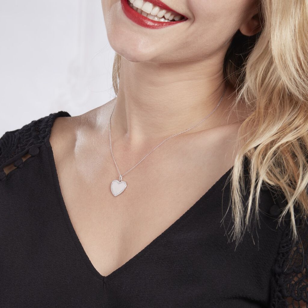 Collier Corazon Argent Blanc Oxyde De Zirconium