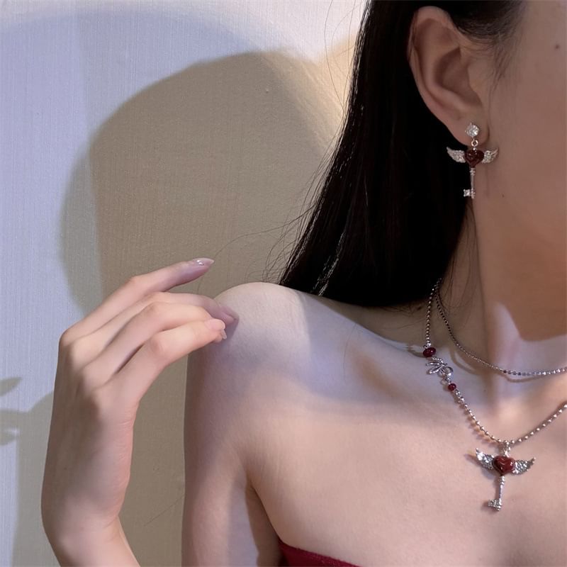 YANYUS - Wing Heart Key gelaagde ketting / oorbel