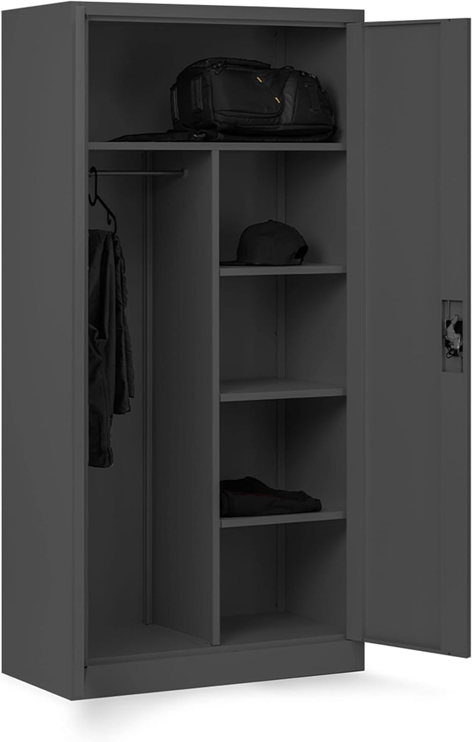 Domator Metallschrank 185 x 90 x 45 cm | Aktenschrank Abschließbar mit Kleiderstange, Pulverbeschichtung | Aufbewahrungsschrank Umkleideschrank Spind Kleiderstange | Anthrazit