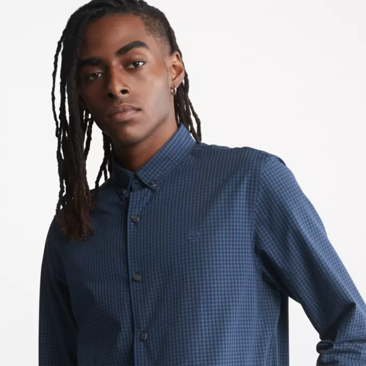Chemise vichy en popeline pour homme en bleu
