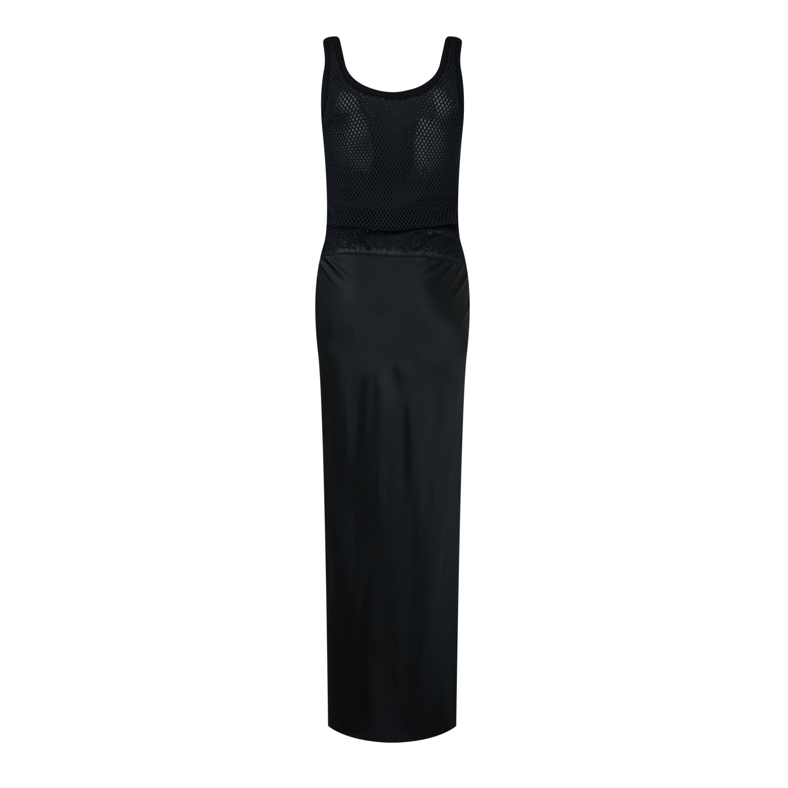 Off White Satin Net Lace Maxi Dress