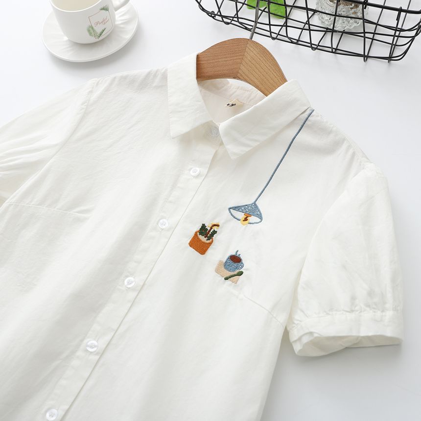 Mori Girls - Geborduurd shirt met korte mouwen