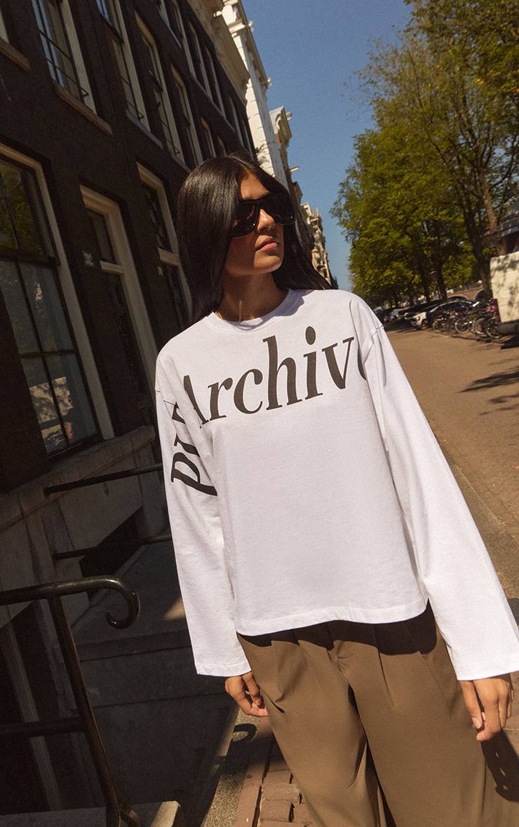 Blanc Haut À Manches Longues Oversize En Coton Avec Motif Graphique
