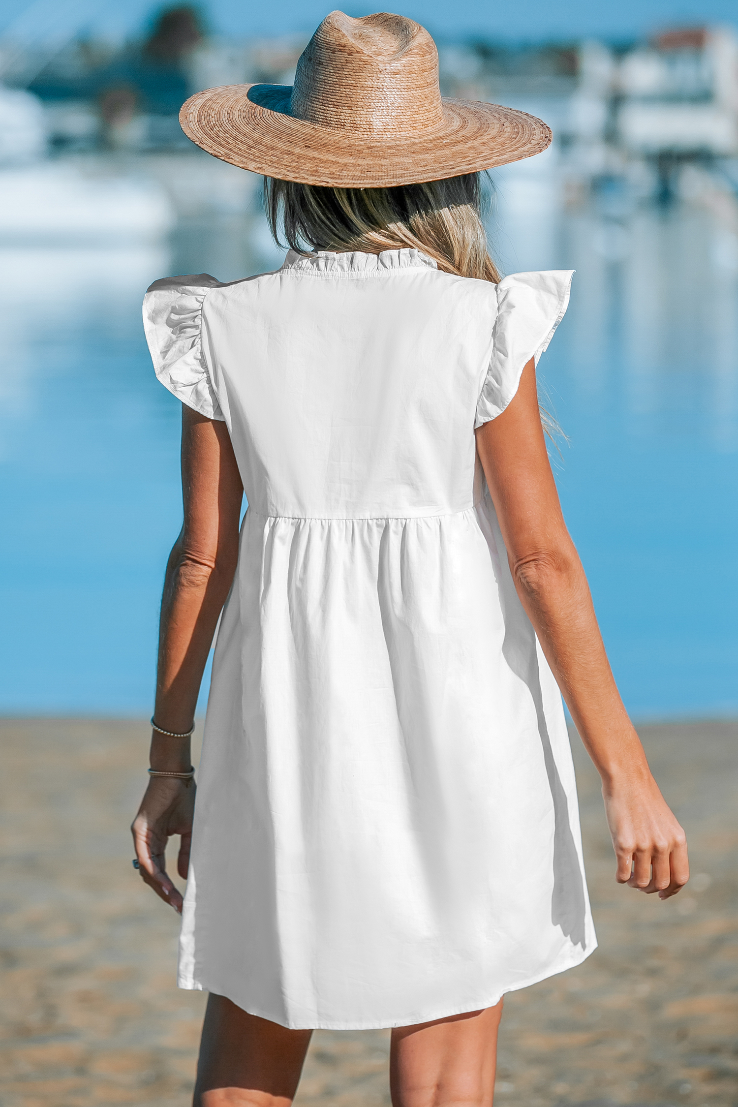 Robe mini en pur coton à volants et fleurs