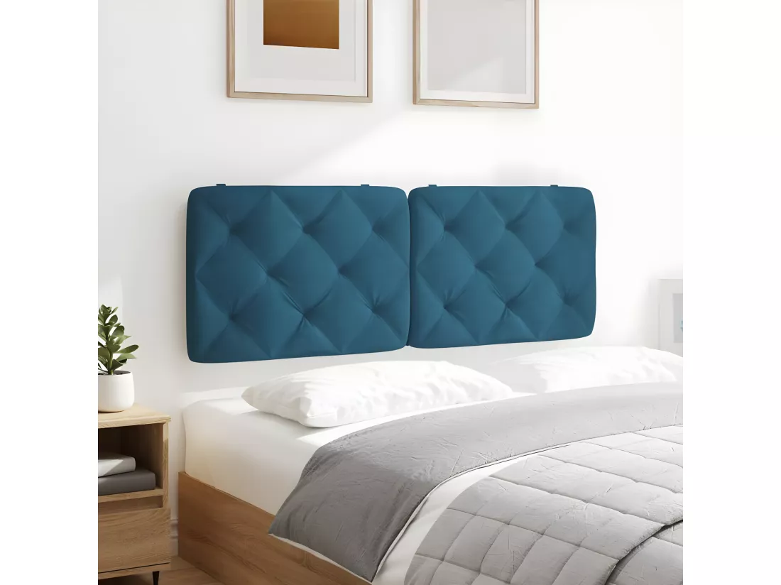 Coussin de tête de lit bleu 140 cm velours