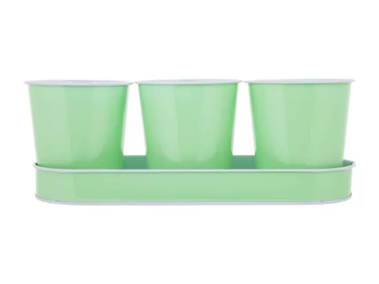 Plateau et 3 cubes en métal verts
