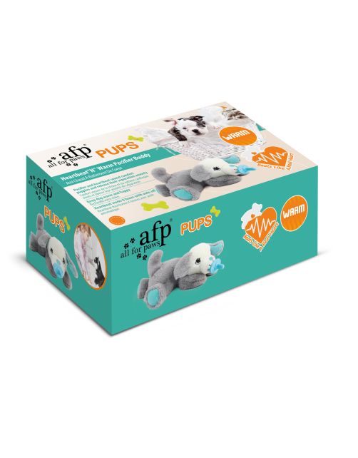 All For Paws Puppy Speelgoed Heartbeat & Warm Pacifier Buddy - Hondenspeelgoed - Grijs