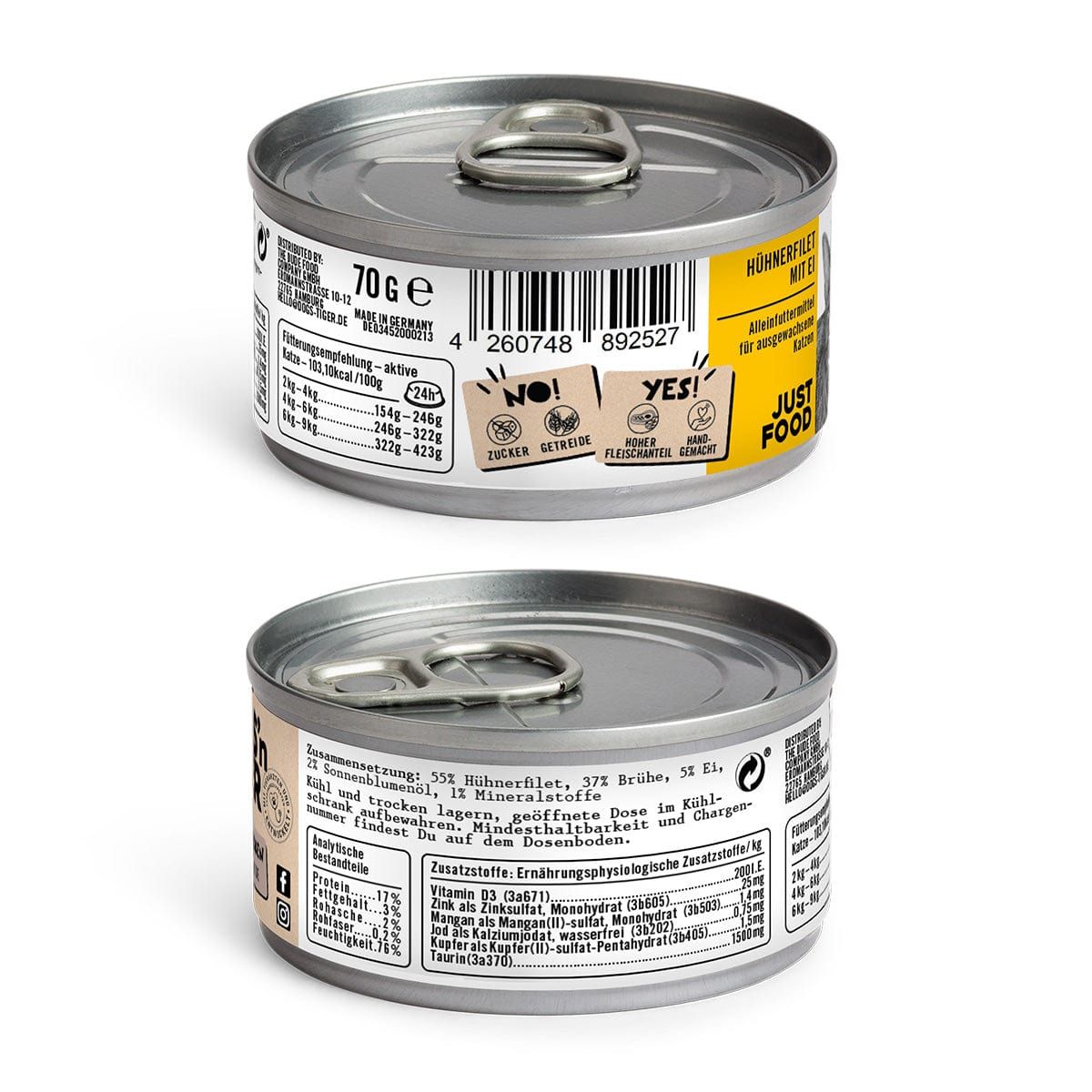 Dogs’n Tiger Adult Premium Katzenfutter Ei Der Daus, Nassfutter, Getreidefrei, Huhn & Ei