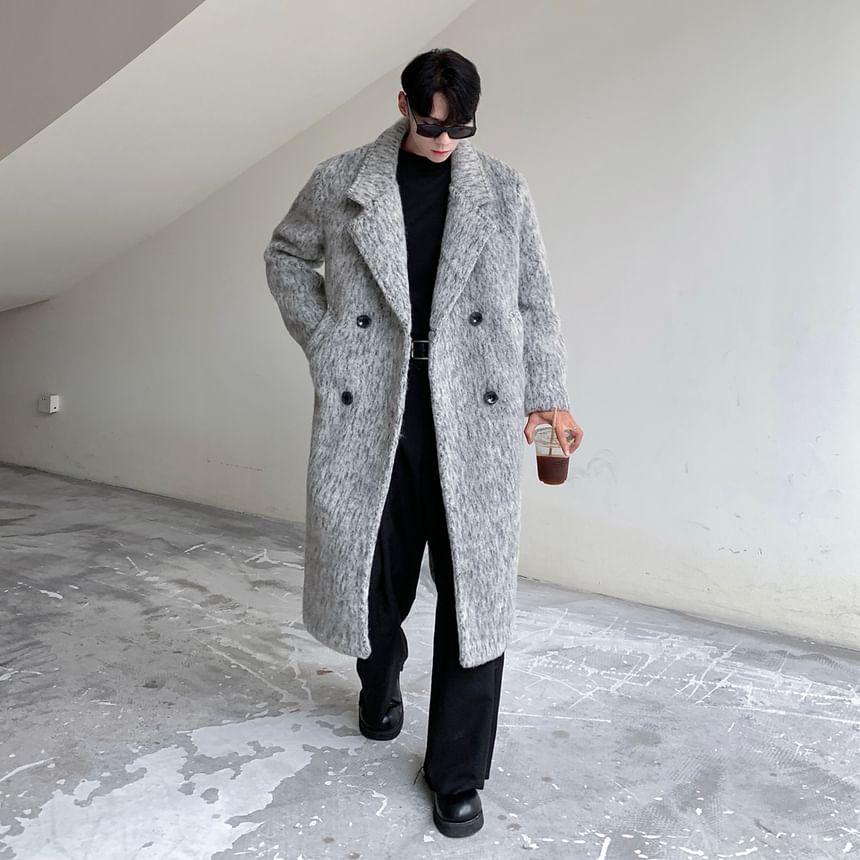 Orungeetun - Wollen trenchcoat met lange mouwen en dubbele rij knopen