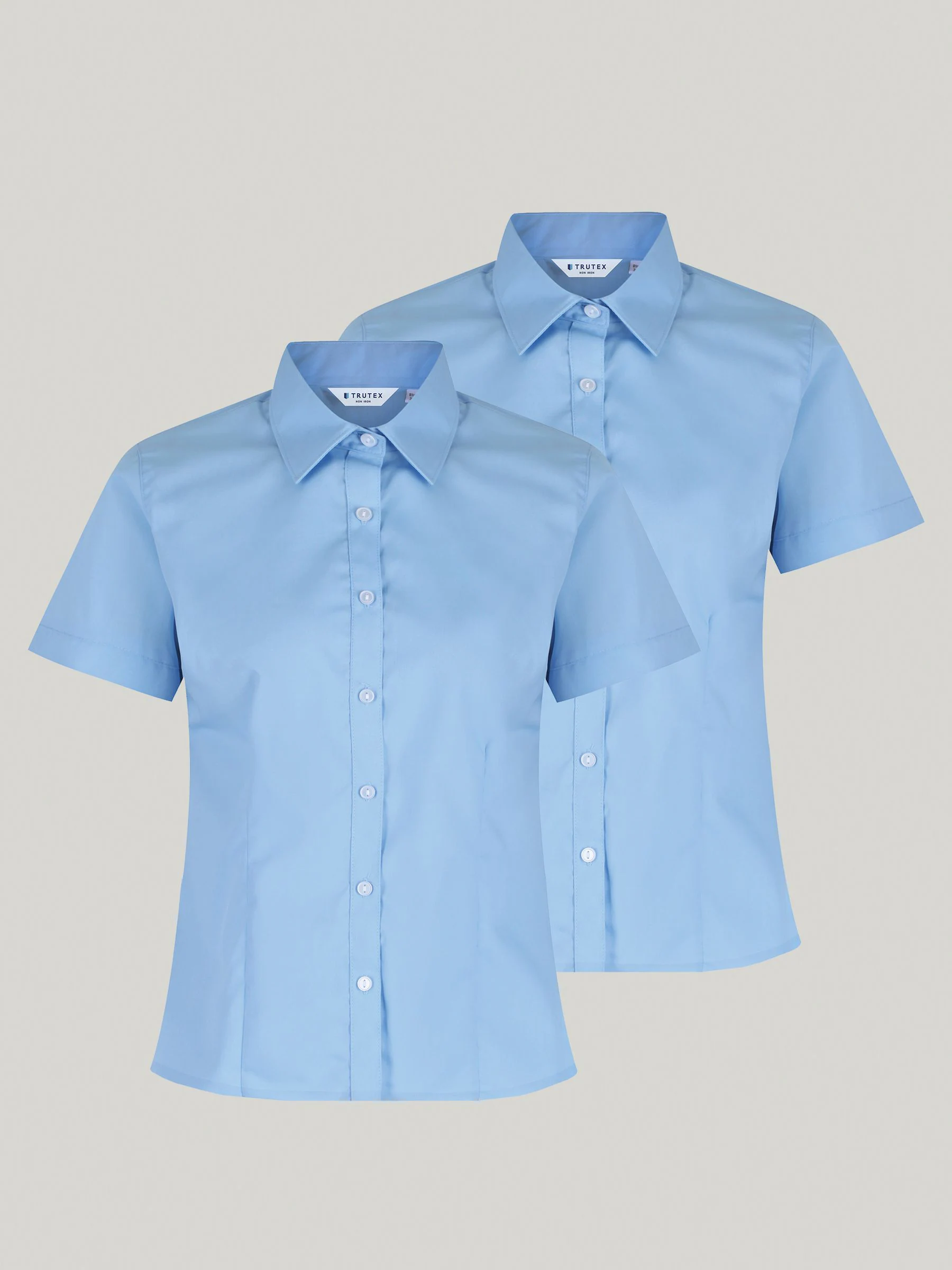 Trutex Blauw Slim fit Korte mouwen 2 Pack School overhemden
