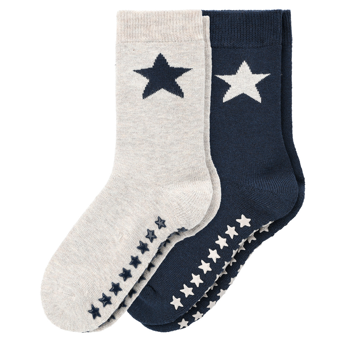 Topolino 2 Paar Jungen Stoppersocken mit Sternen hellgrau / dunkelblau