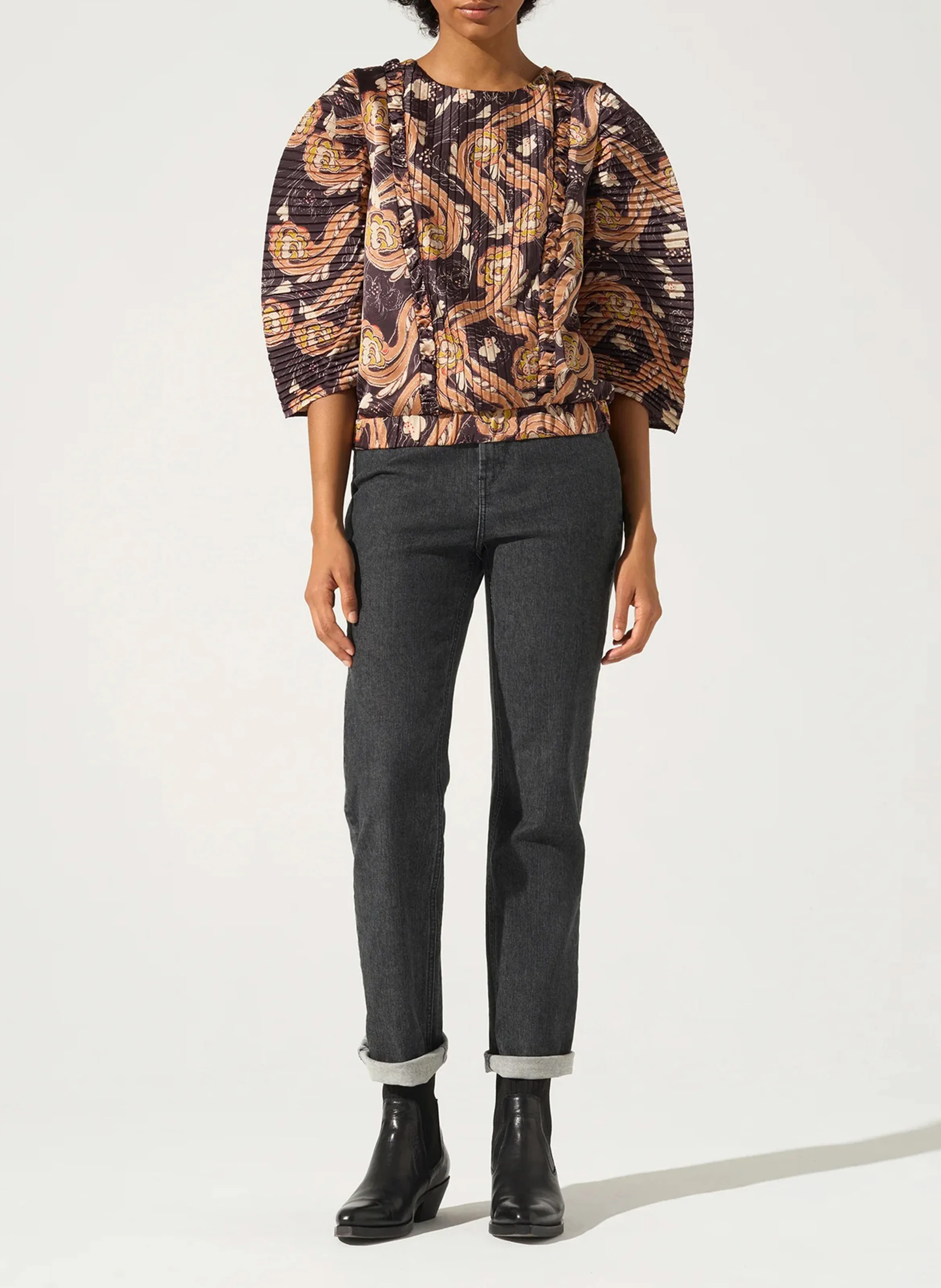 Blouse col rond à imprimé floral | Bleu
