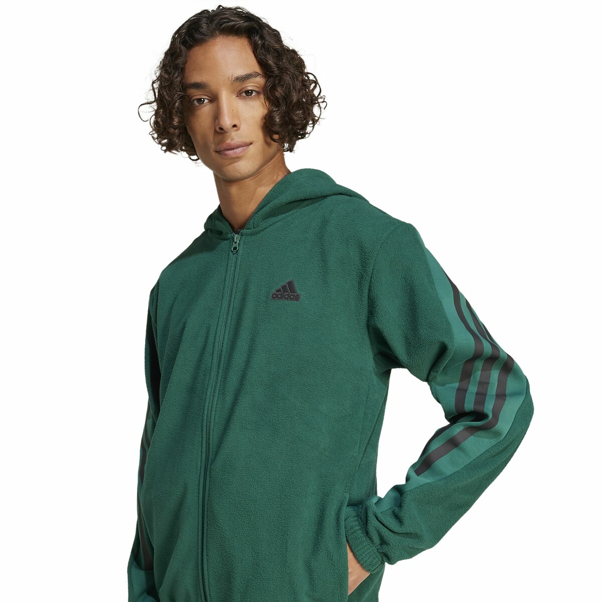 ADIDAS ROUPAS ESPORTIVAS<br>Moletom com zíper em fleece com 3 listras