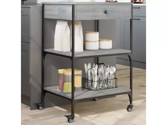 Chariot de cuisine sonoma gris 60x48x89,5 cm bois d'ingénierie