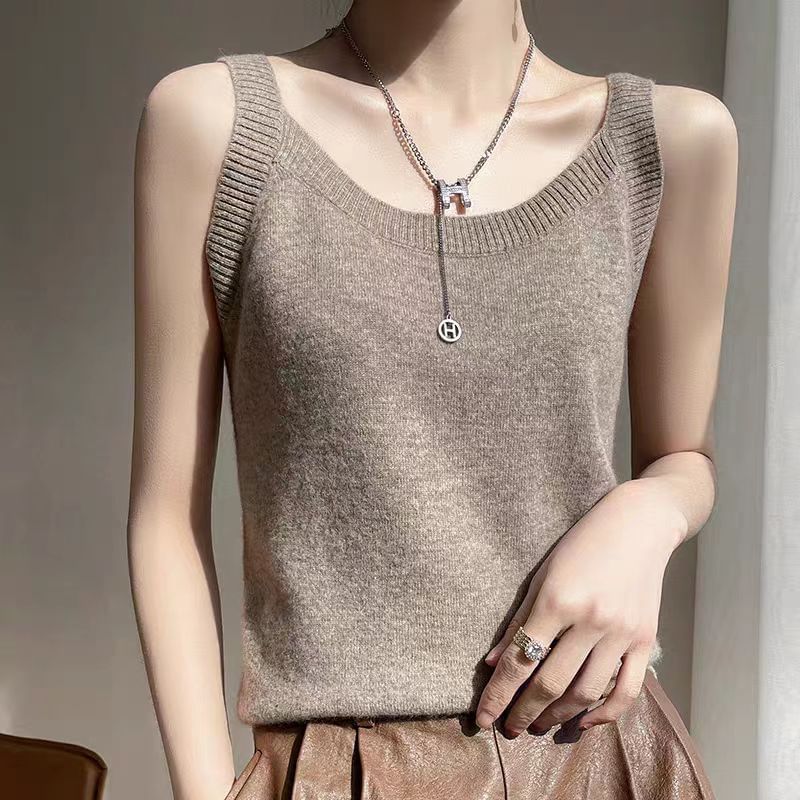 Bamela - Gebreide crop top met ronde hals en effen patroon