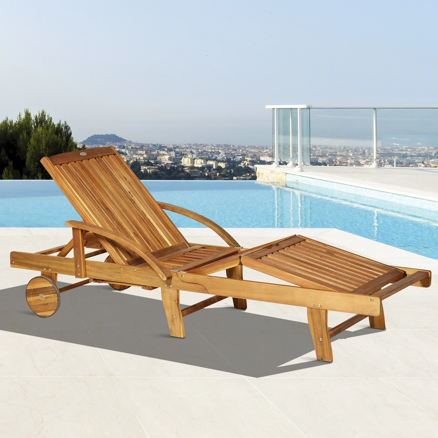 Outsunny Holz-Gartenliege verstellbar natur