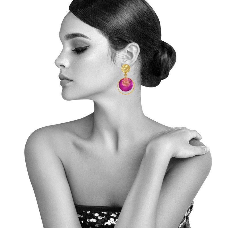 Boucles d'Oreilles Clip Métal Doré Cercle et Pastille de Nacre