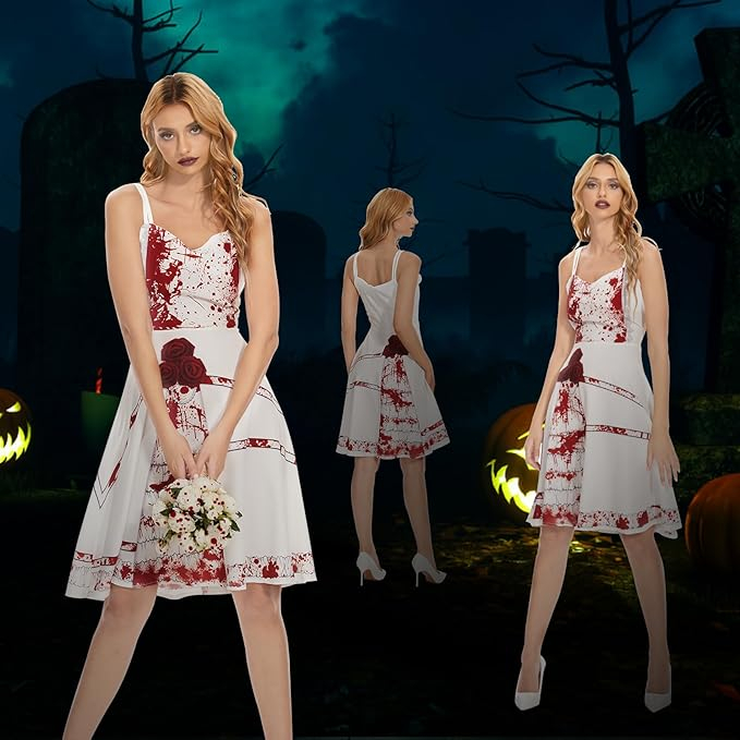 (175cm) Halloween Erwachsenen Kostüm Blutiges Kleid Verkleidung für Motto Partys / Fasnacht - Weiss