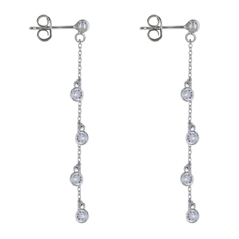 Boucles d'Oreilles Chainette Argent Rhodié et Quatre Strass