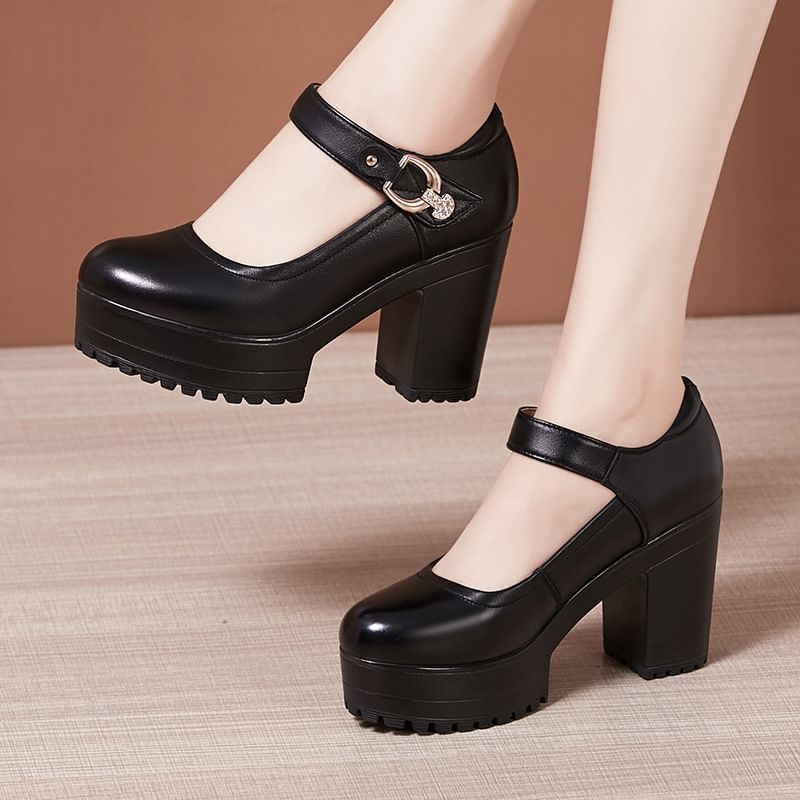 Obelie - Mary Jane pumps met plateauzool en dikke hak