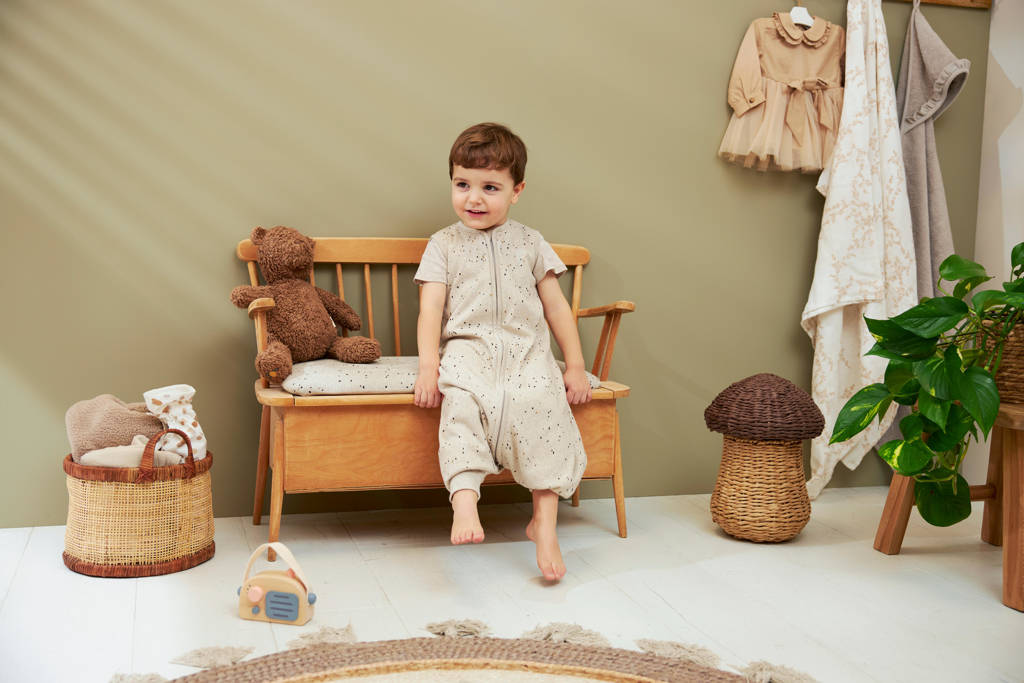 baby zomer slaapoverall jumper Rib Mini Spot sand melange