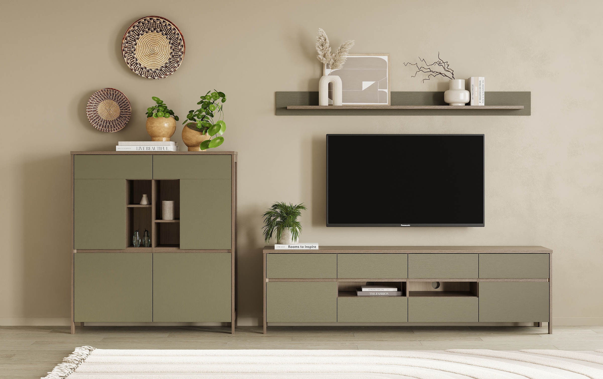 Home affaire Highboard »Stranda, moderner Schrank, Stauraumelement im Scandic-Style« elegante Rahmenoptik, ausreichend Stauraum, vielseitig einsetzbar