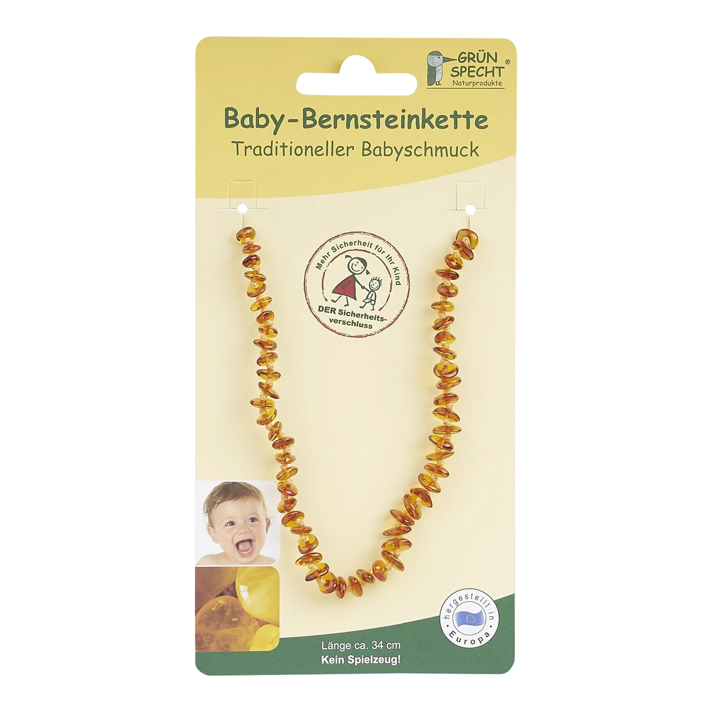 Grünspecht Bernsteinkette cognac